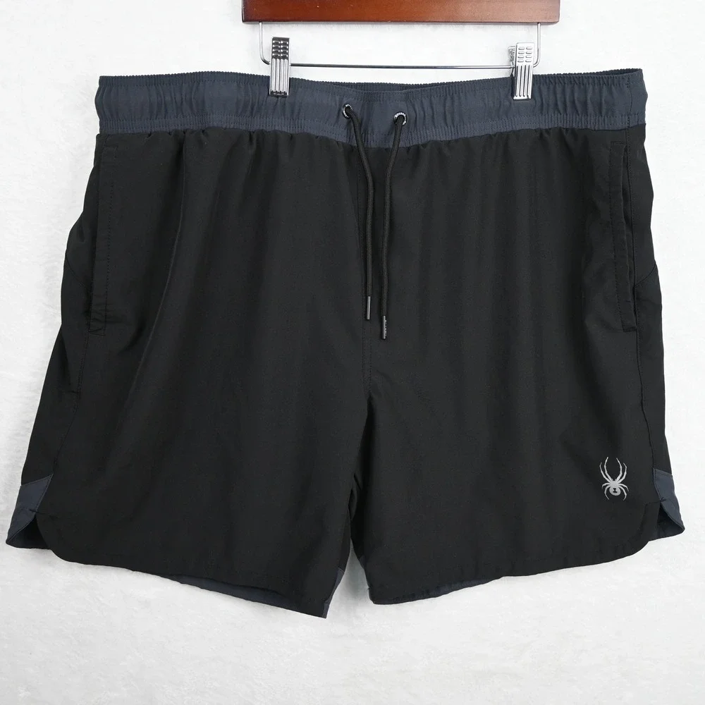 Spyder Swim Trunks Mens XXL Black Lined Drawstring Elastic Waist Pockets Logo